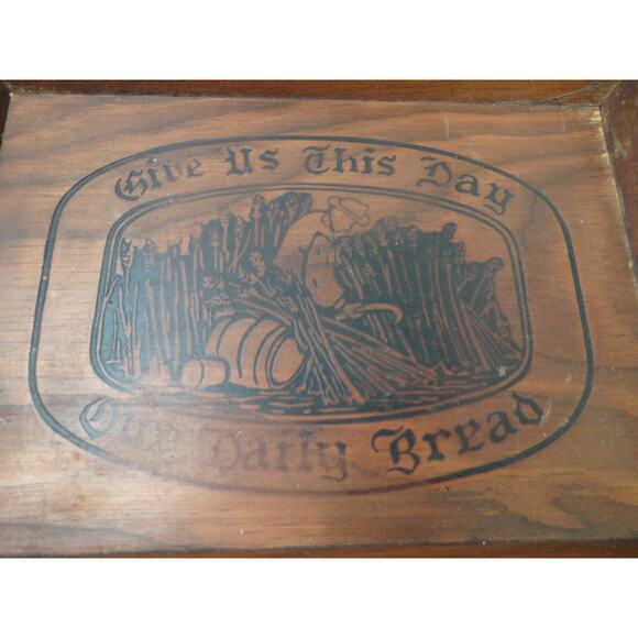 Vintage Wood Carved Serving Tray, Bible quote - Give Us This Day Our Daily Bread - Picture 2 of 7